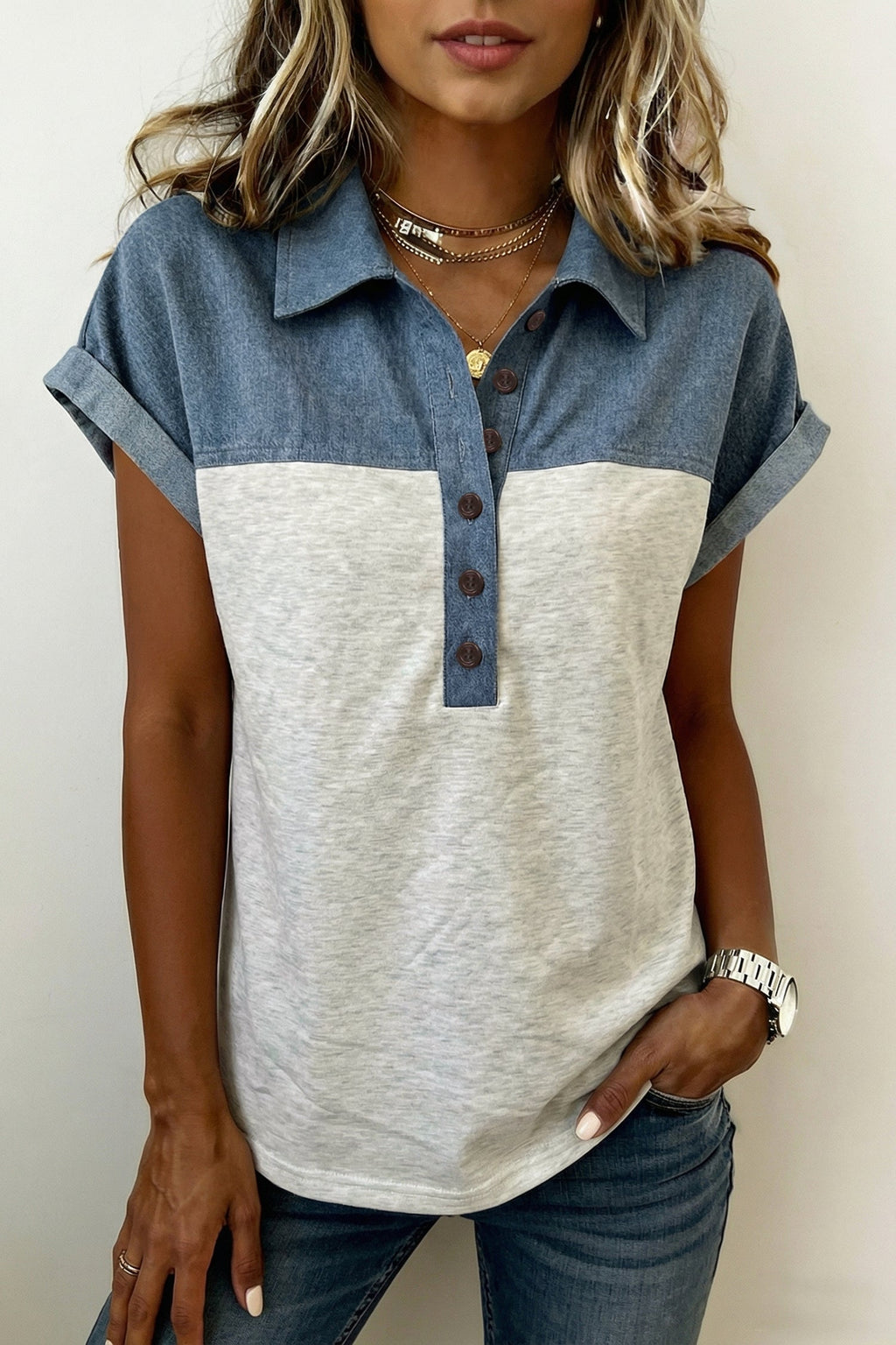 COLORBLOCK DENIM TOP