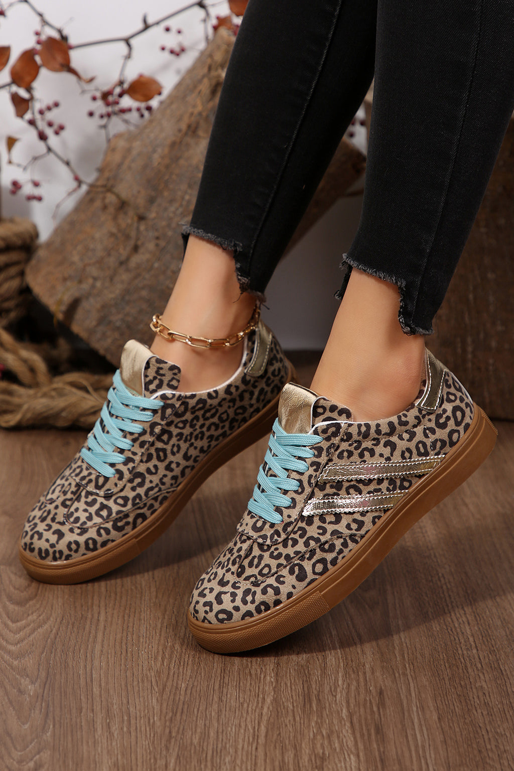Coffee Faux Suede Leopard Sneakers