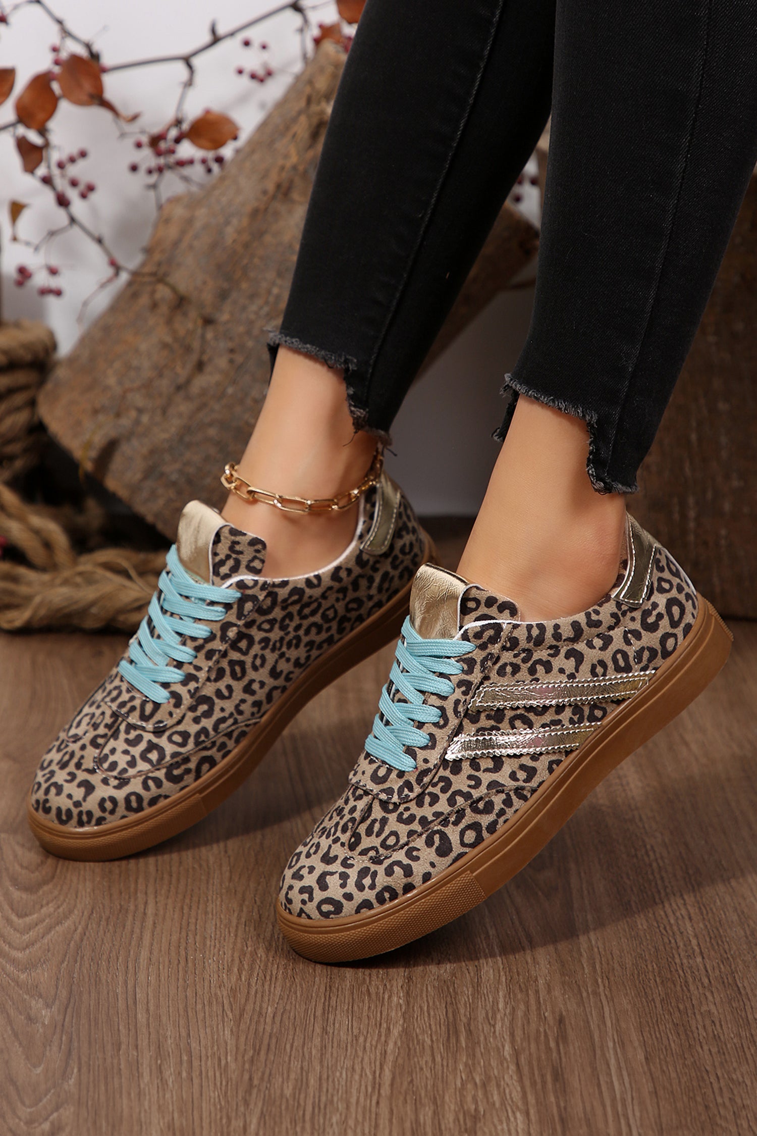 Coffee Faux Suede Leopard Sneakers