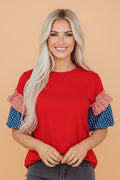 STARS & STRIPES PUFF SLEEVE TOP