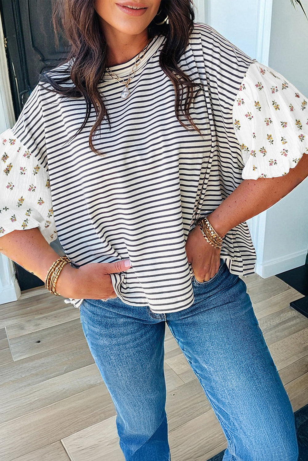 STRIPE & FLORAL TOP