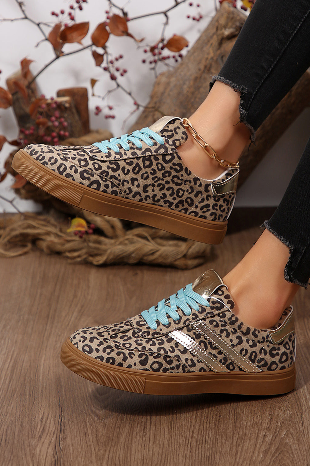 Coffee Faux Suede Leopard Sneakers
