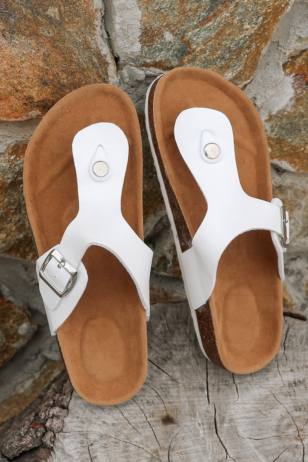 White Vintage Buckle Sandals