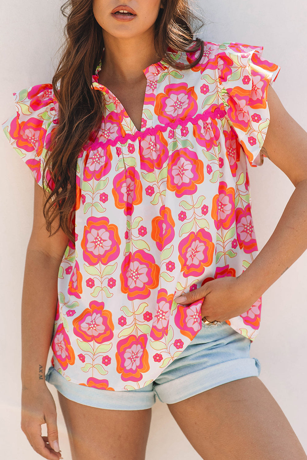 ROSE CHAMPAGNE FLORAL TOP