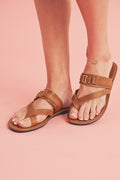 Chestnut Cross Toe Metal Buckle Sandals