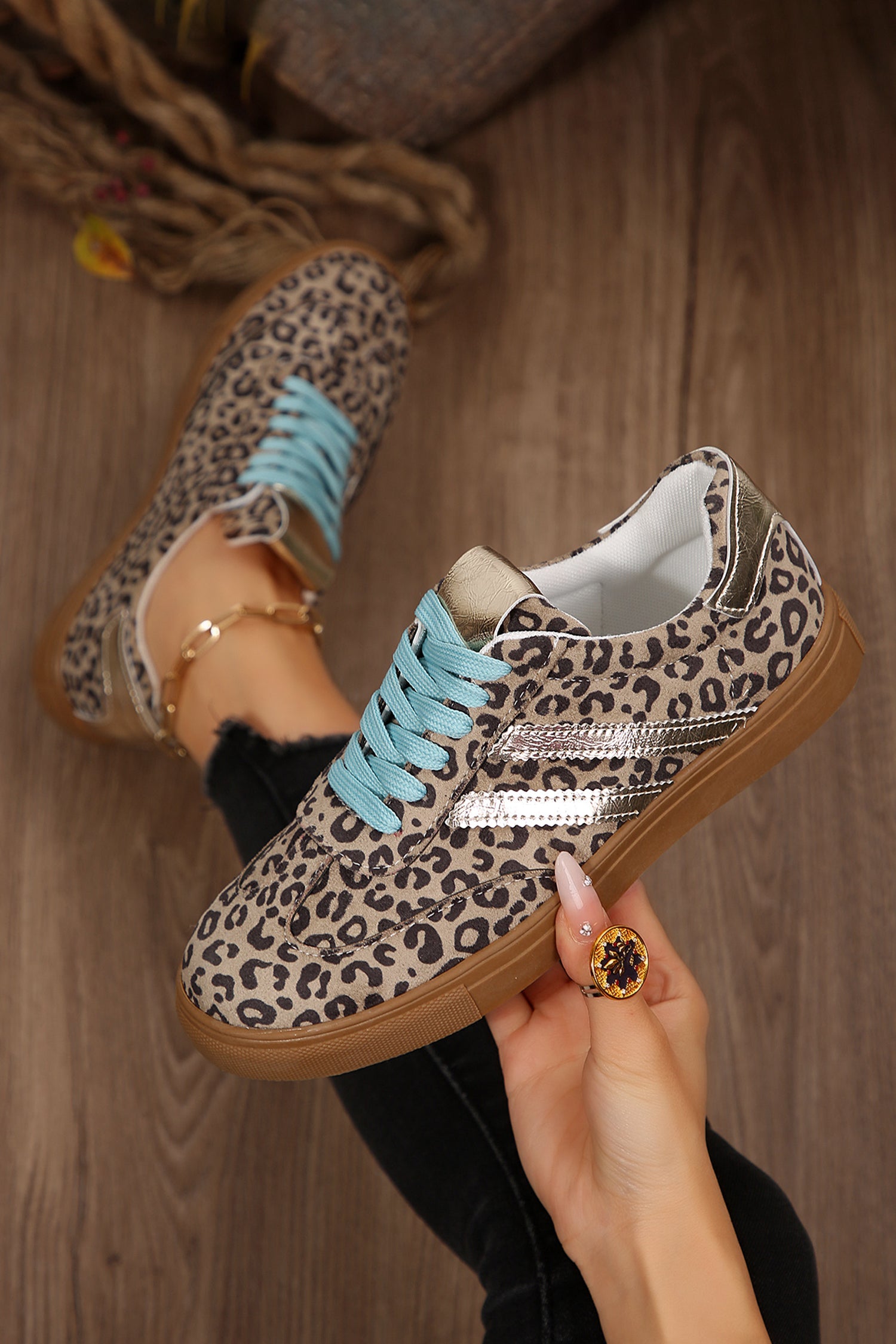 Coffee Faux Suede Leopard Sneakers