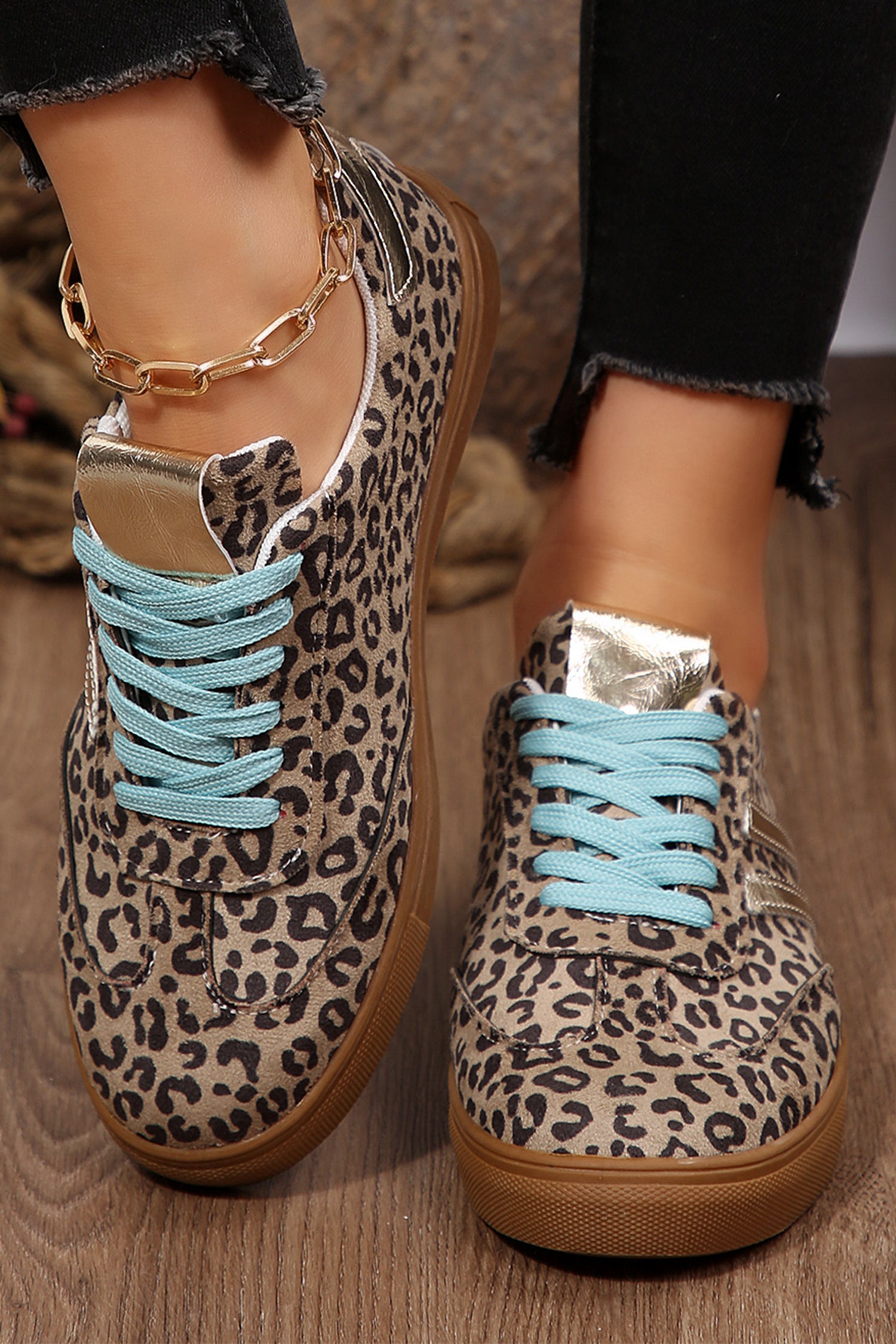 Coffee Faux Suede Leopard Sneakers