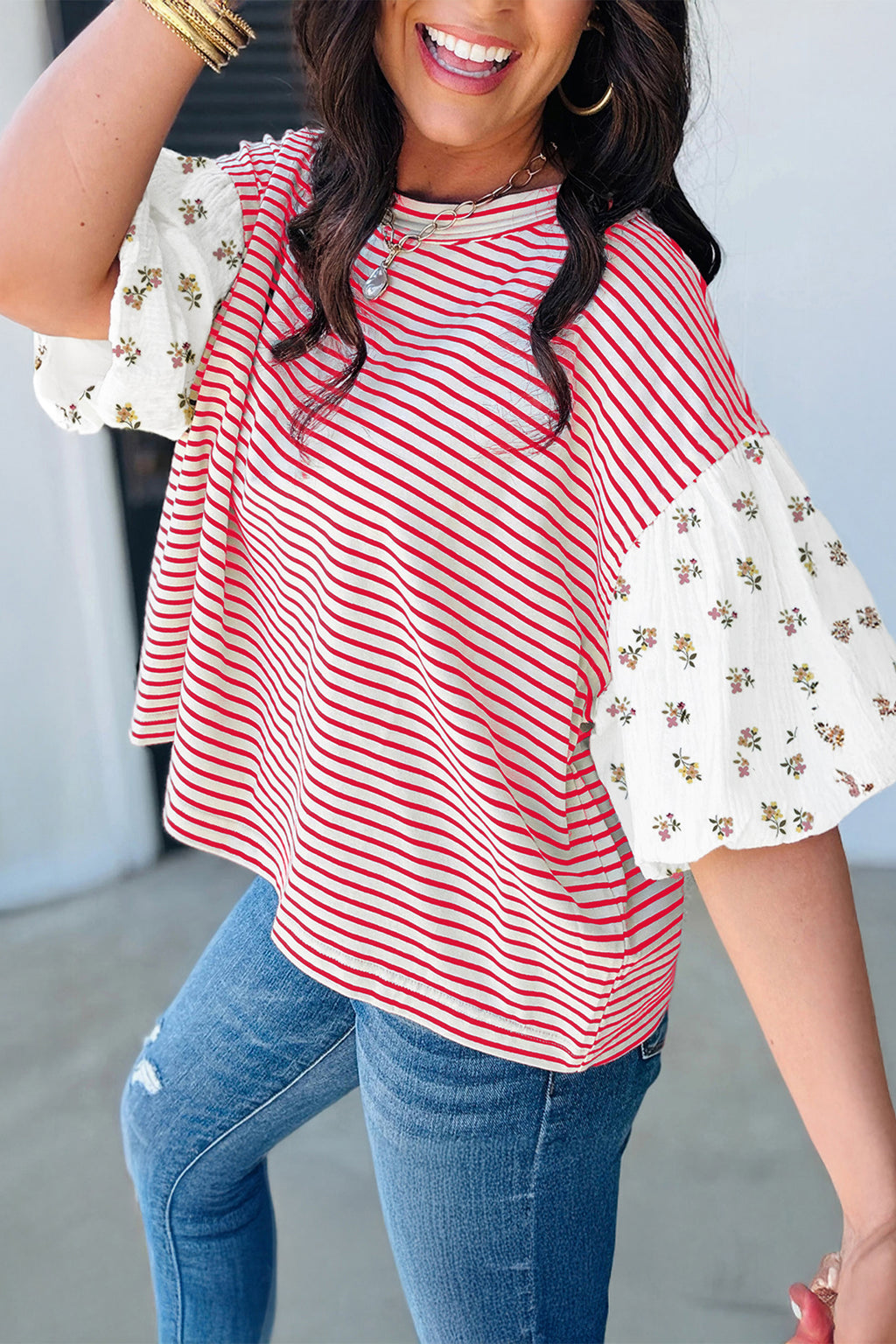 STRIPE & FLORAL TOP
