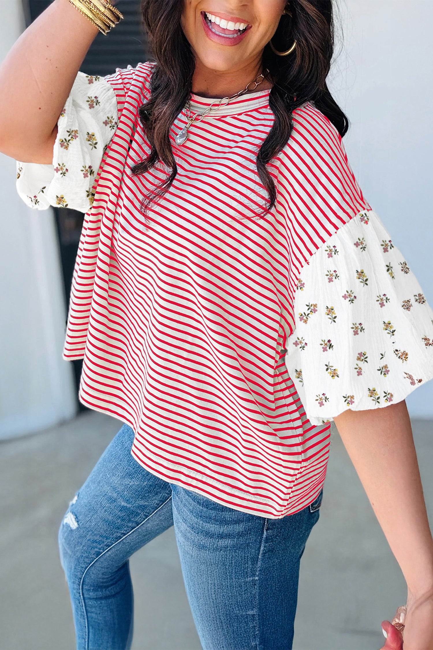 STRIPE & FLORAL TOP