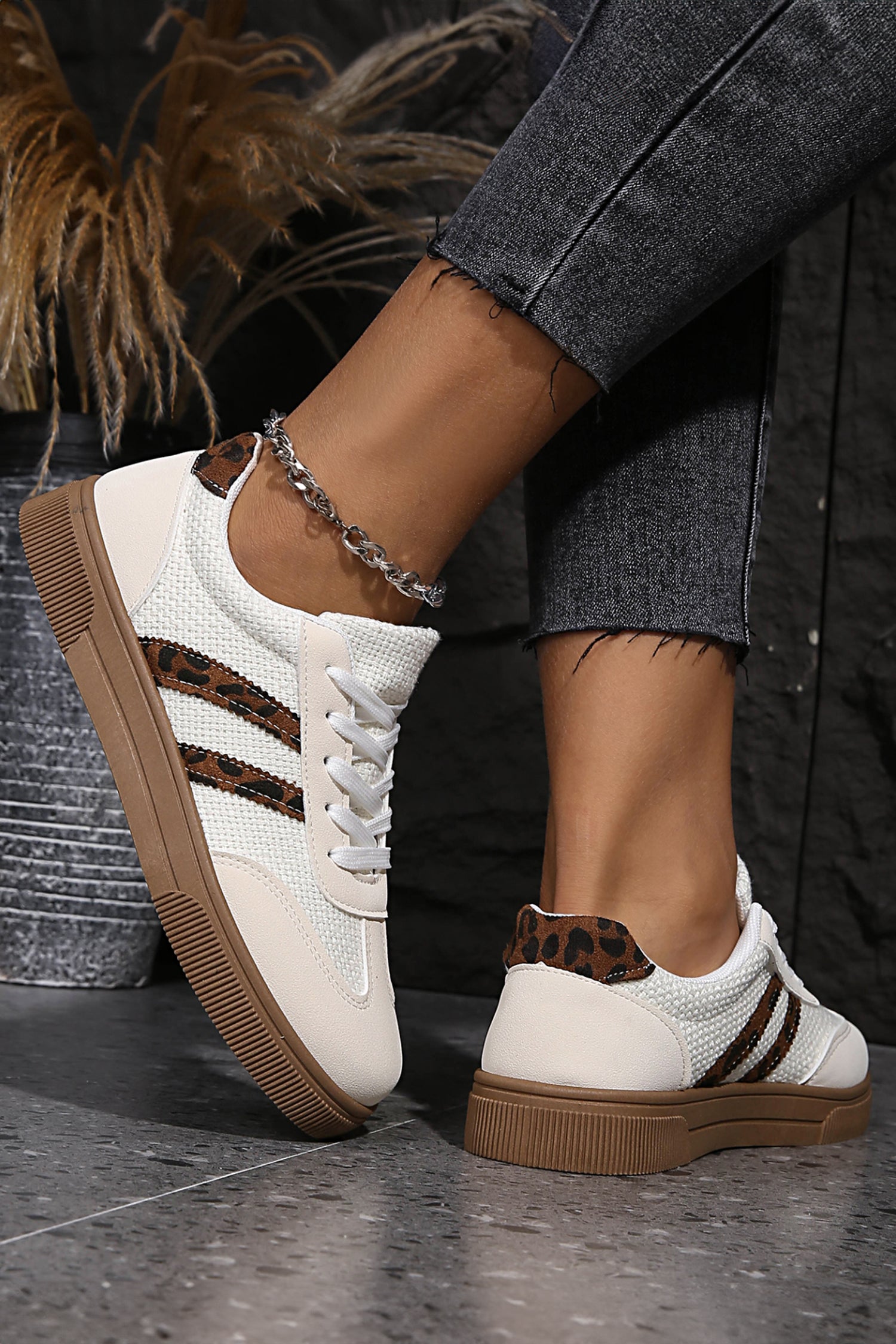 White Textured Woven Sneakers