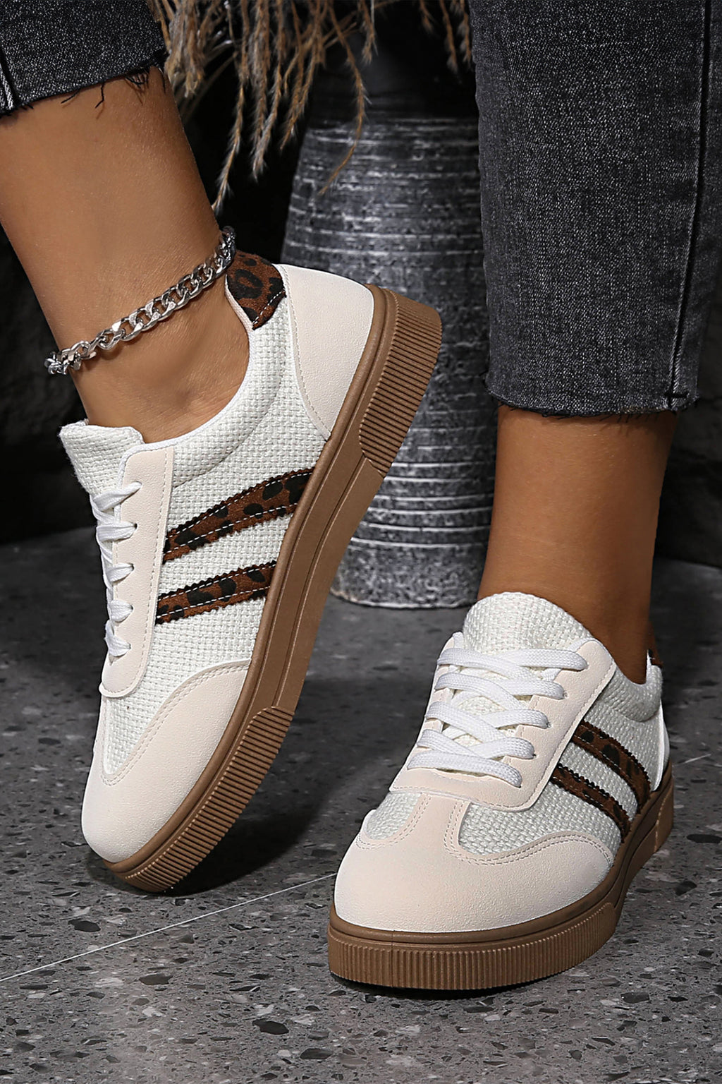 White Textured Woven Sneakers