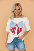 USA FLAG BOW PATCH TOP