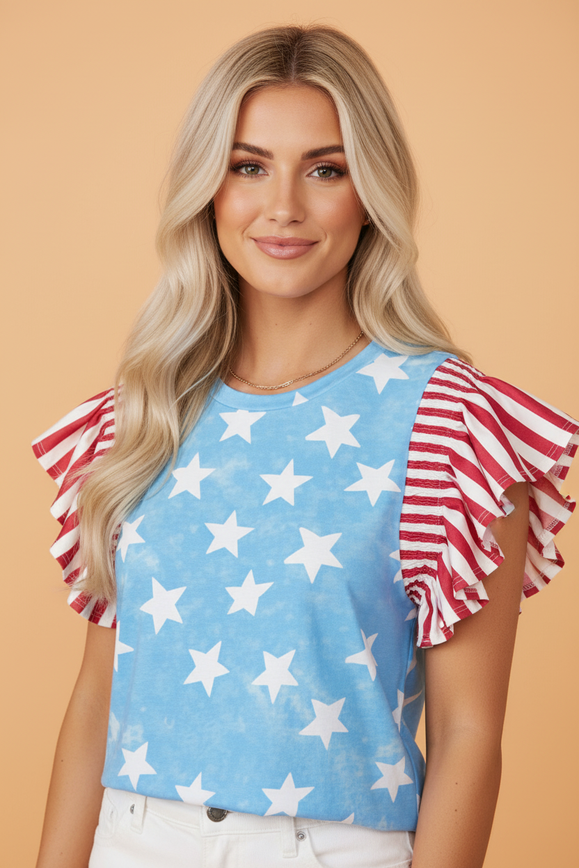 STARS & STRIPES RUFFLE TOP