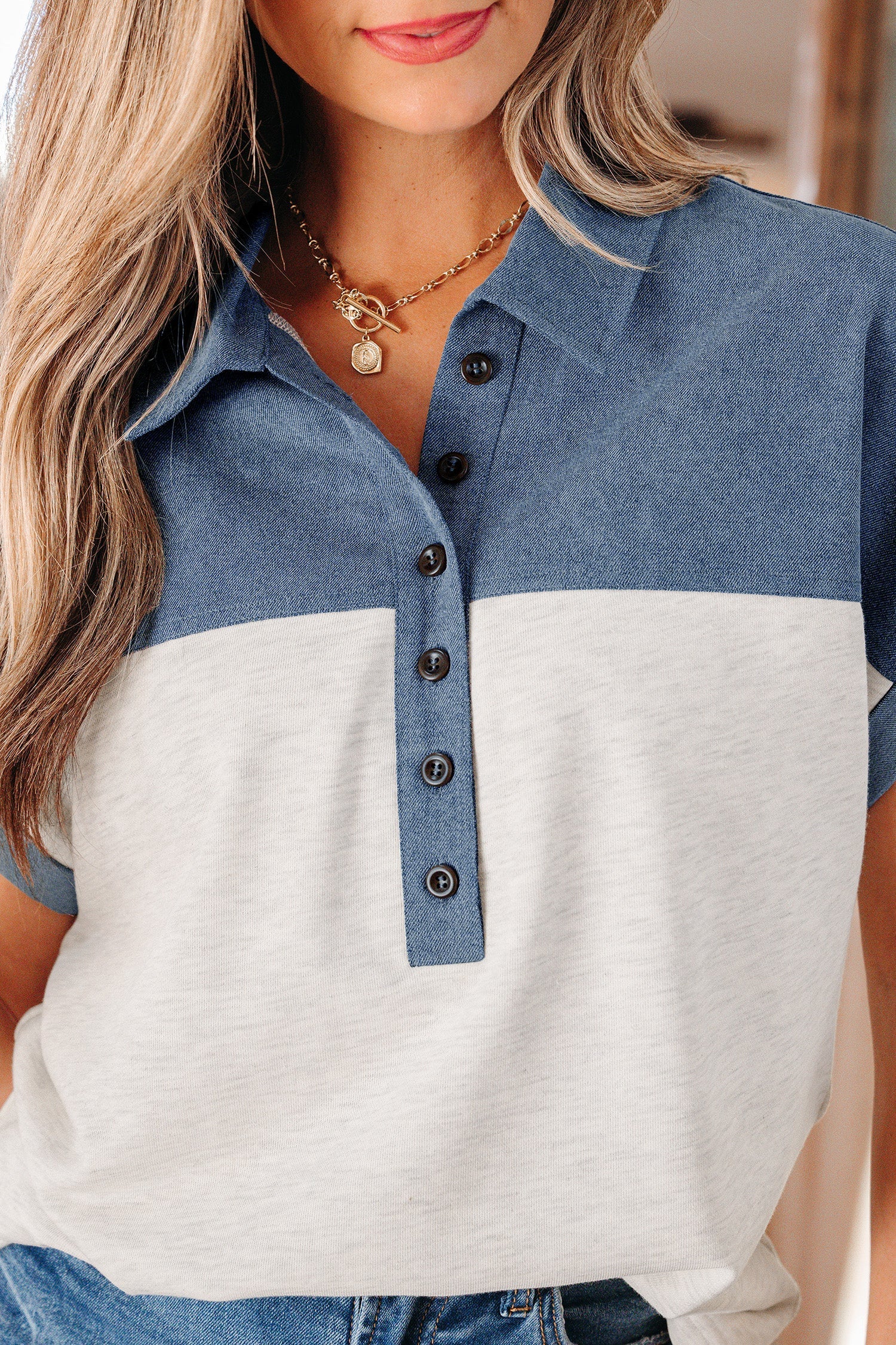 COLORBLOCK DENIM TOP