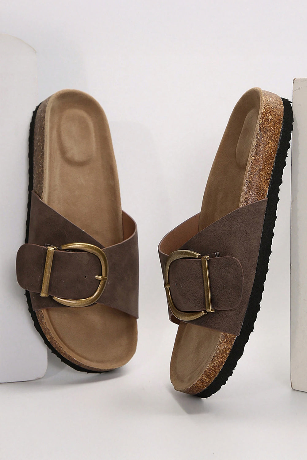 Coffee Buckle Decor Faux Suede Sandals