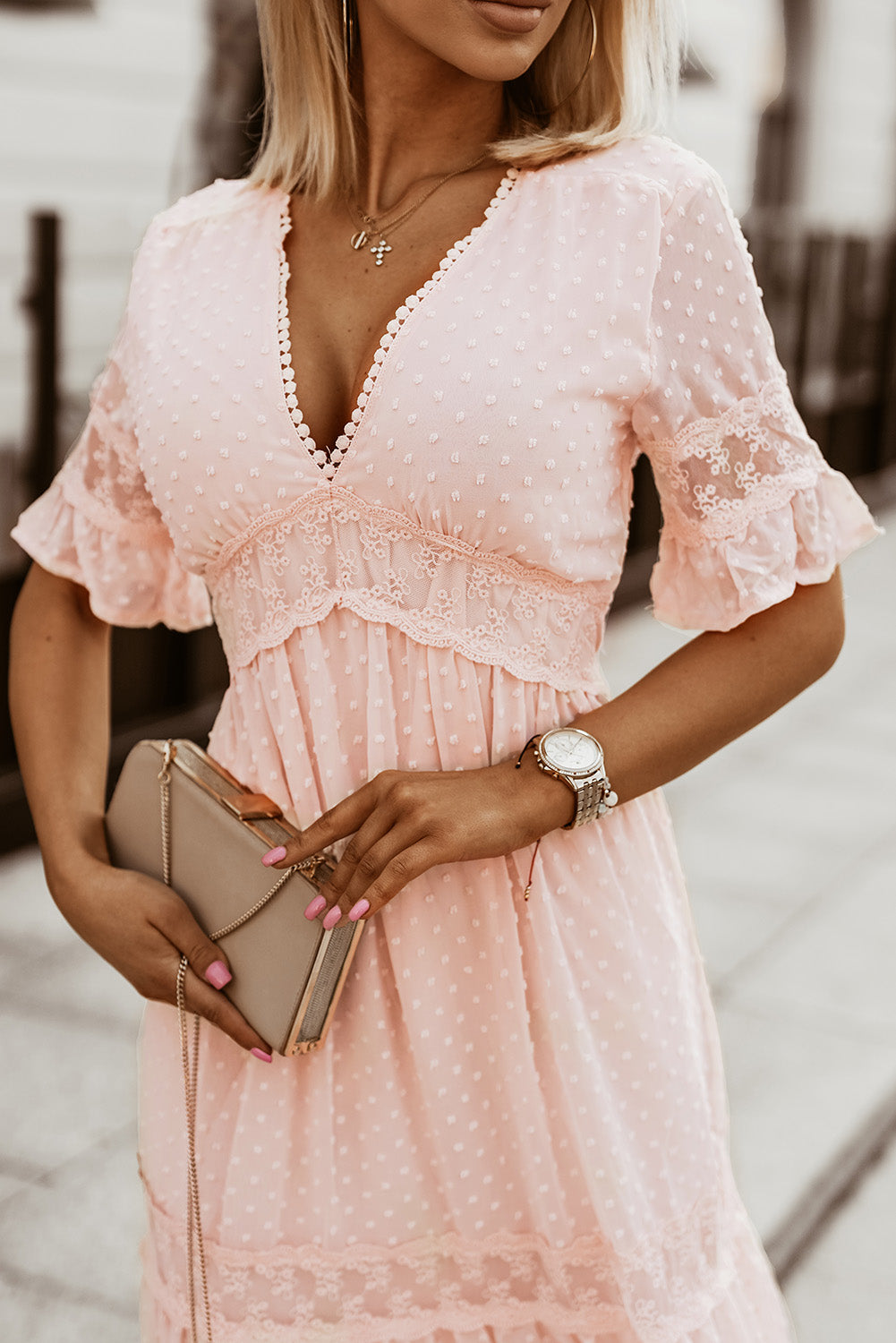 DOT LACE TRIM DRESS