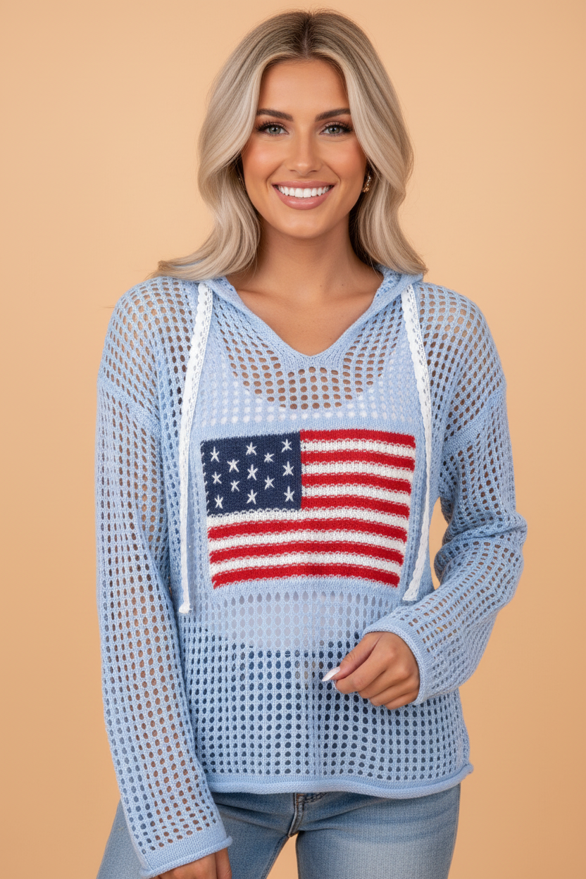 AMERICAN FLAG HOODIE TOP