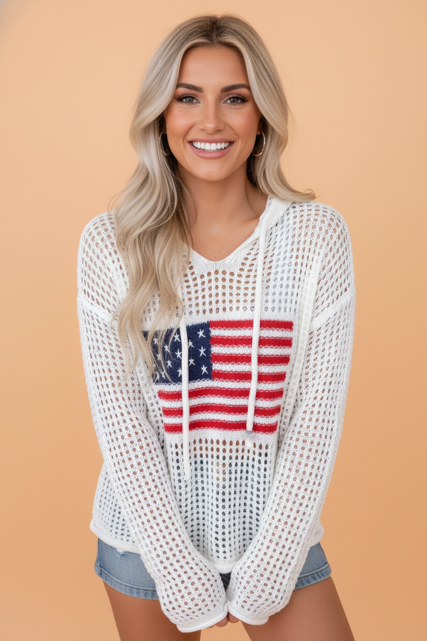 AMERICAN FLAG HOODIE TOP
