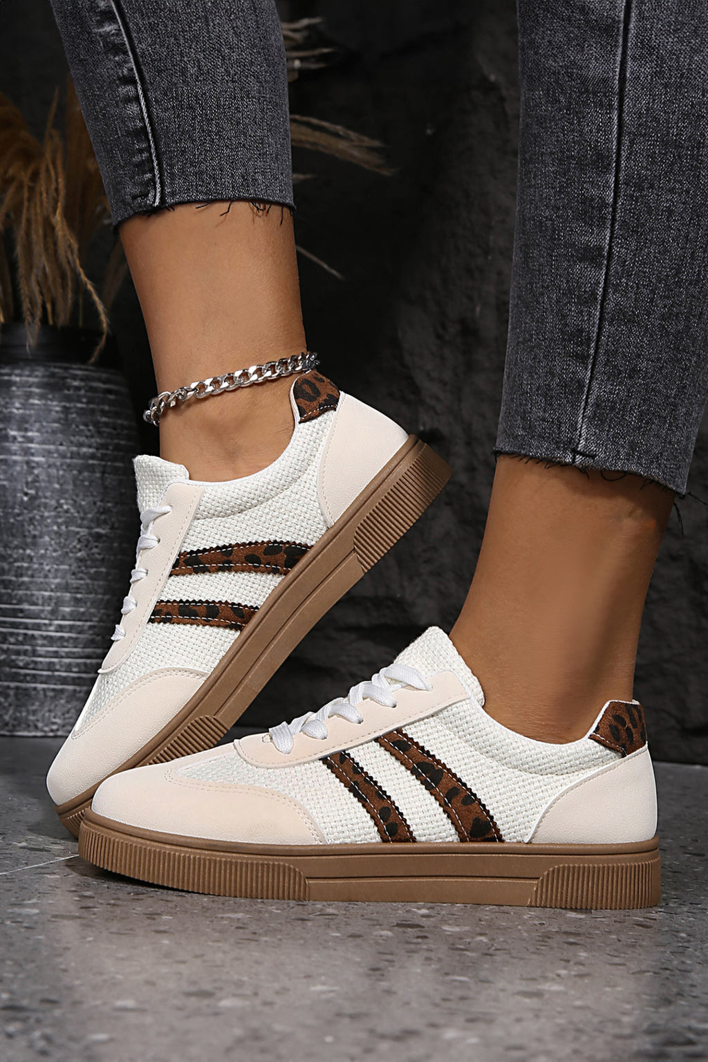 White Textured Woven Sneakers