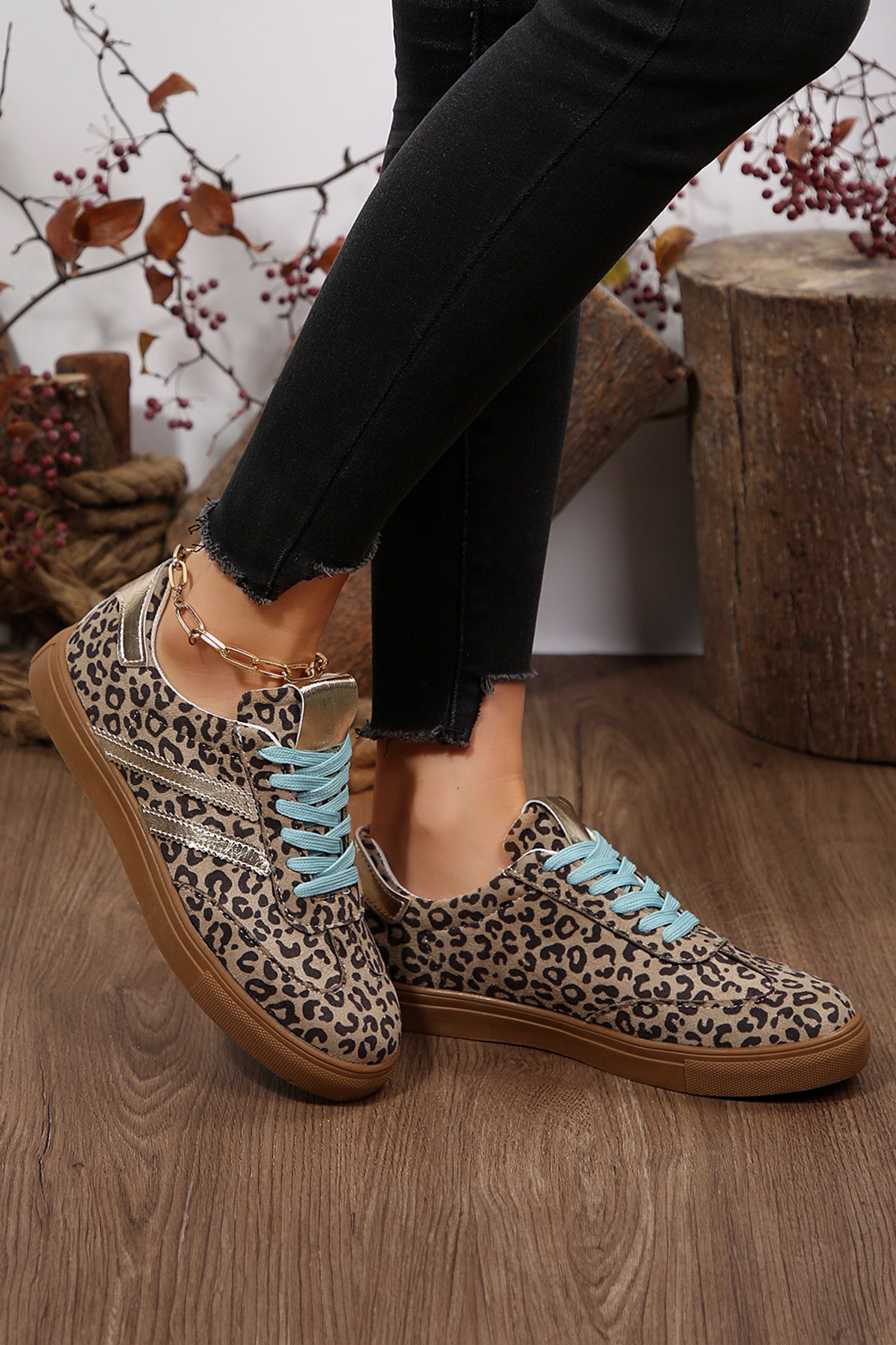 Coffee Faux Suede Leopard Sneakers