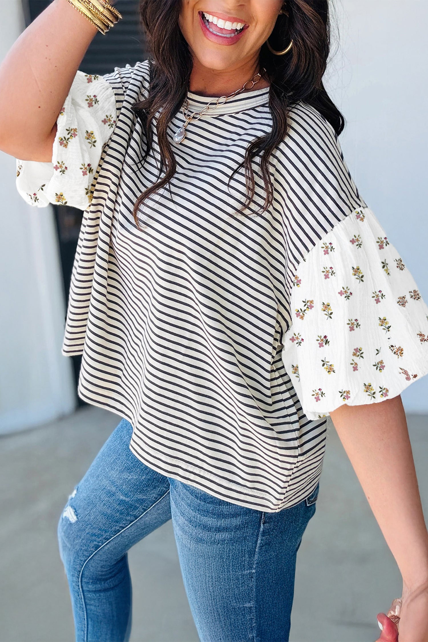 STRIPE & FLORAL TOP