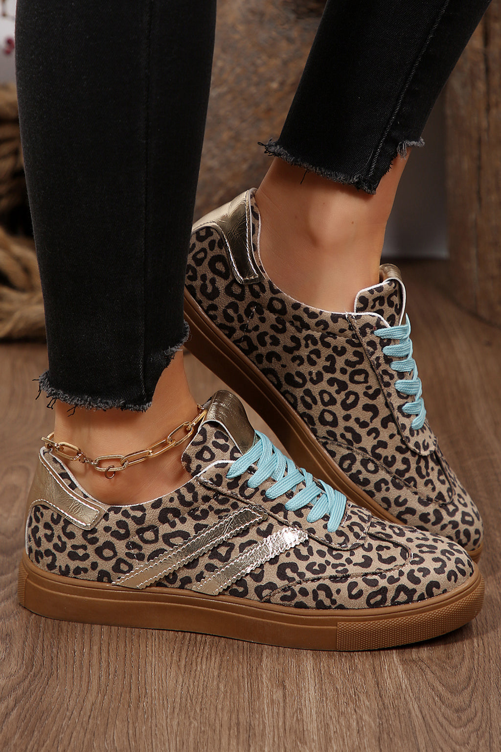 Coffee Faux Suede Leopard Sneakers