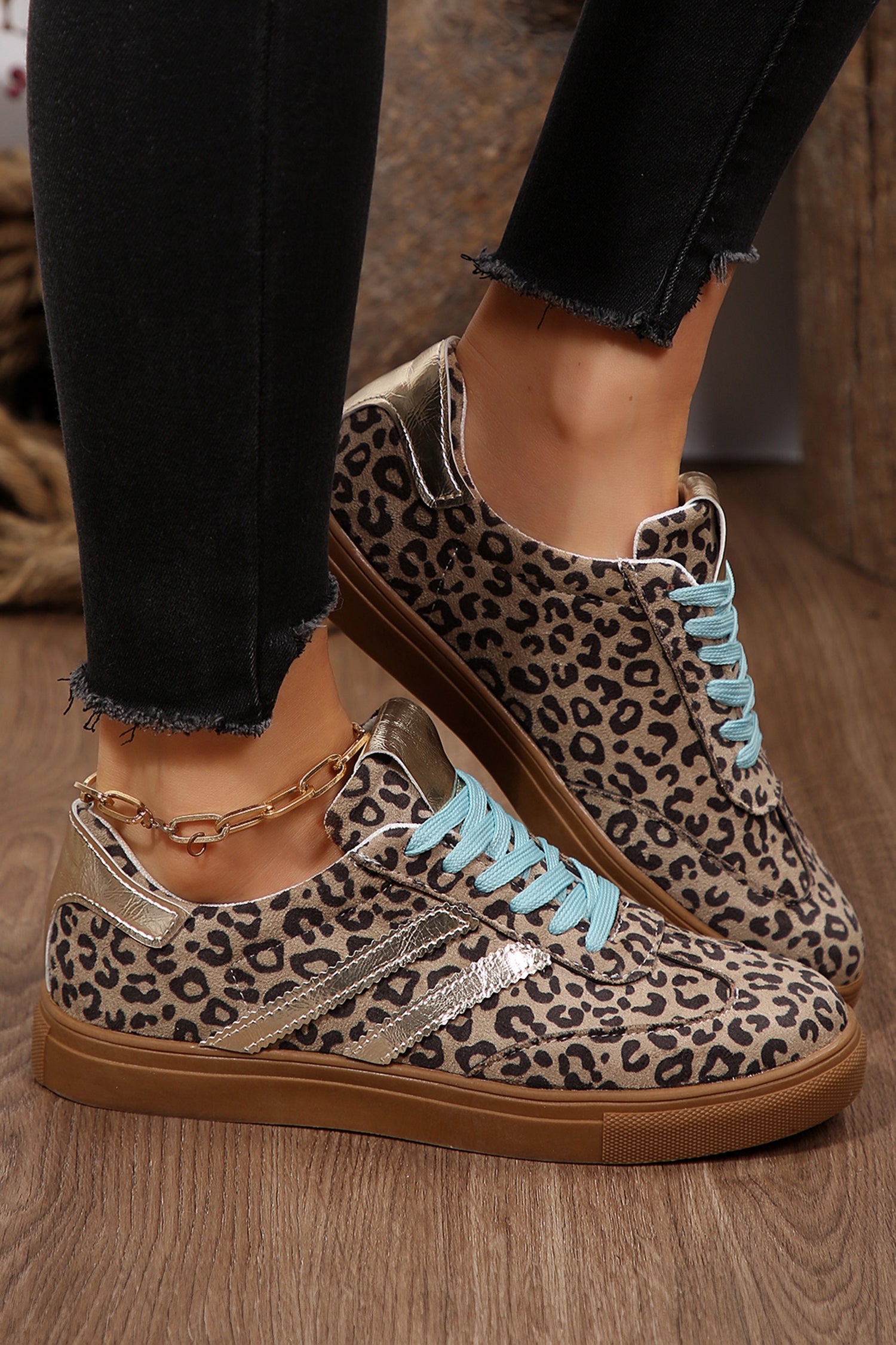Coffee Faux Suede Leopard Sneakers