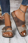Coffee Leopard Two-tone Retro Buckle Sandals