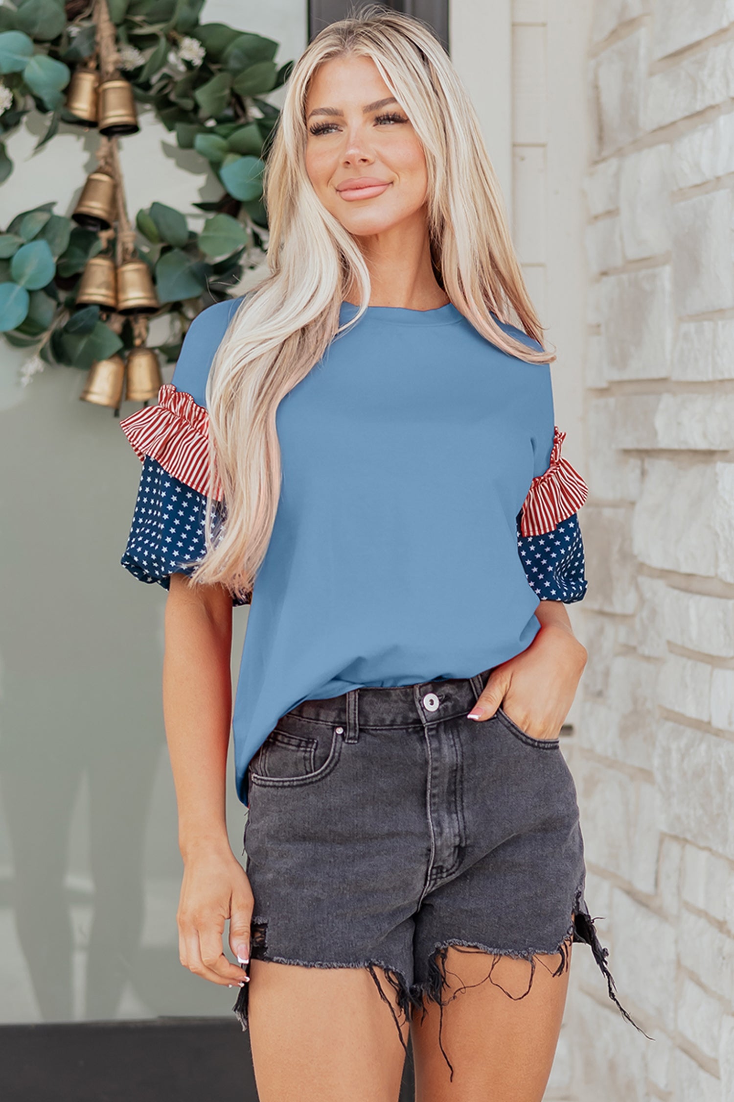 STARS & STRIPES PUFF SLEEVE TOP